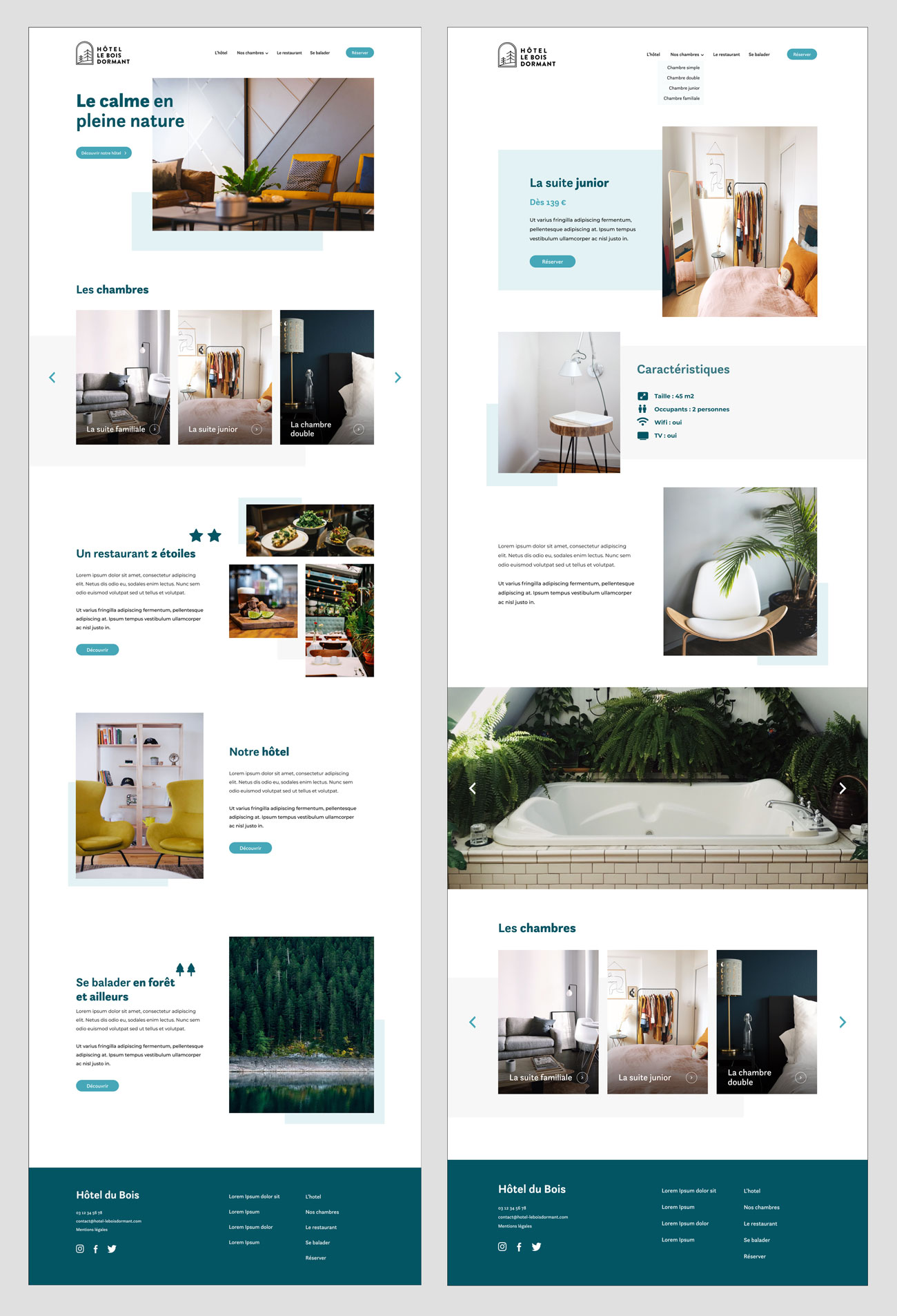 Page d'accueil / Page des chambres du Site web de l'Hôtel le Bois dormant ©lms_freelance